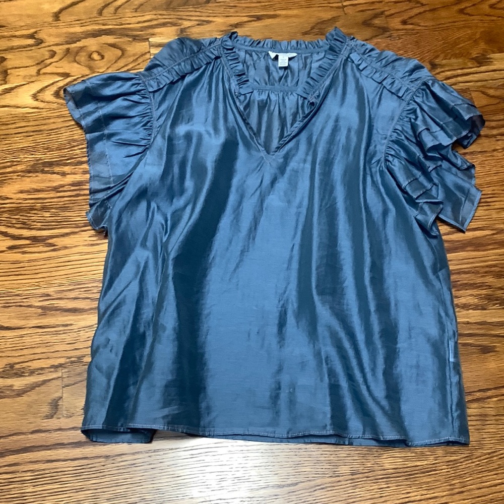 Top, blouse. Polyester, blue, sleeveless